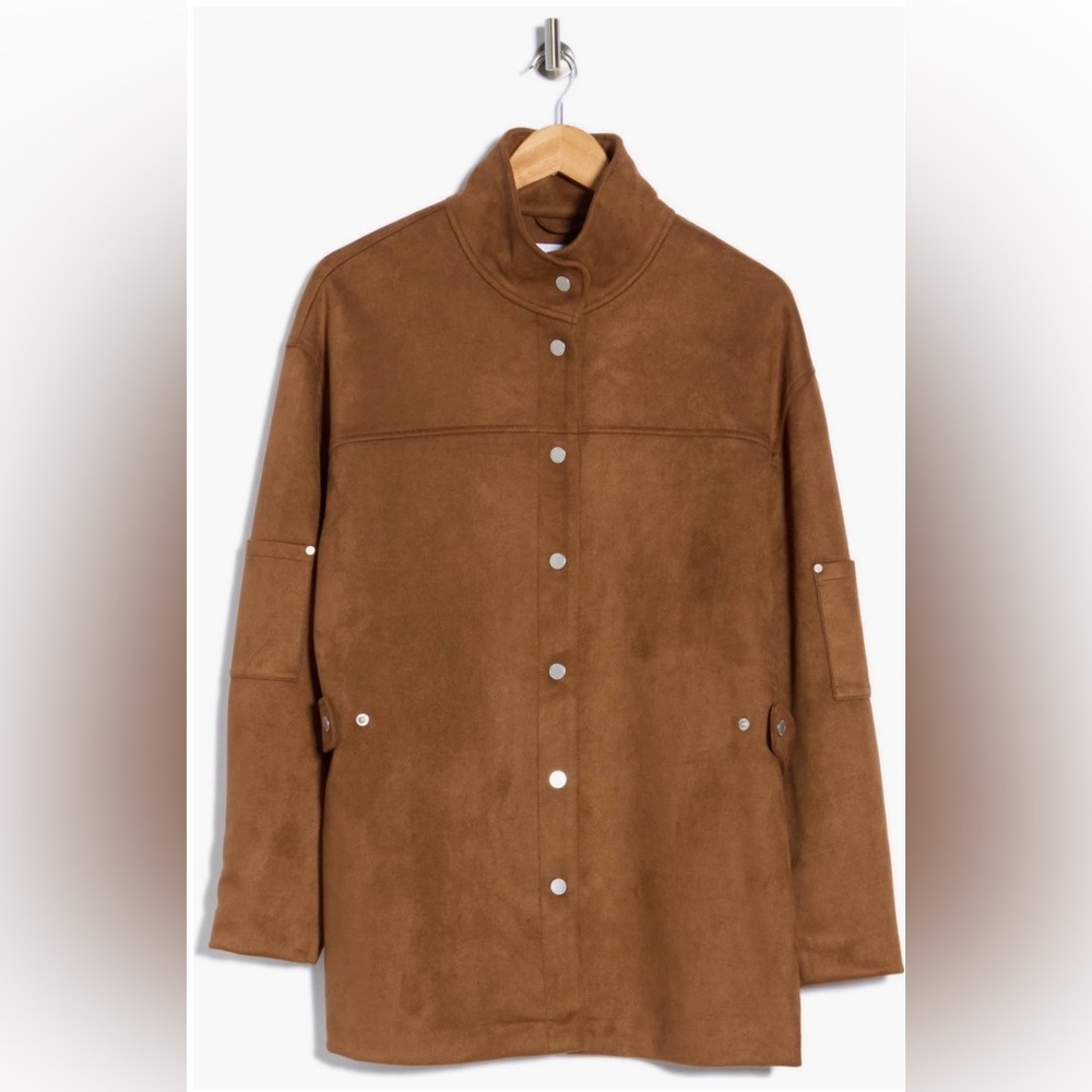 Rebecca Minkoff Chestnut Brown Suede-Effect Snap Jacket - Picture 3 of 11